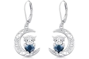 Midir&Etain Highland Cow Earrings 925 Sterling Silver Cute Animal Scottish Cow Earrings Jewellery Birthday Gifts for Women Girls Daughter