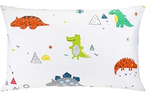 BABY AMABC Housse de coussin pour enfant 40 x 60 cm - Coton bio - Taie d'oreiller pour bébé - Pour poussette - Avec fermeture à enveloppe, dinosaures et enfants
