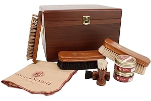 LANGER & MESSMER EXKLUSIVE SCHUHMODE HEIDELBERG Langer & Messmer – Cassetta per la pulizia delle scarpe di alta qualità Monaco disponibile senza contenuto o con set di cura multiparti, scatola in legno con crema per la cura della pelle, spazzole
