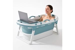 FLINQ Bañera plegable para adultos - 121 x 63 x 54 cm - Bañera móvil plegable - También adecuada para niños - Azul