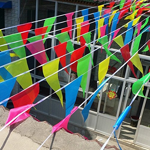 TININNA 100 Stk Bunte Farbenfroh Wimpelkette Girlande Bunting Wimpeln Wimpelgirlande Gartenparty für Draußen 1 Stück - 6