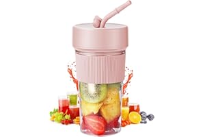 GHIBFBT Tragbarer Mixer für Smoothie Maker, 350ml Smoothie Maker to go Typ-C Tragbarer Persönlicher Mixer BPA-Free, Mini-Mixer mit 6 Klingen für Saft Babynahrung Reisen (Rosa)