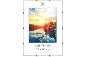 MG Design Cadre à clips 48 x 68 cm – cadre sans bordure en plexiglas pour photos, posters et puzzles – suspension verticale ou horizontale