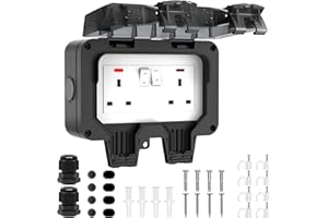 DARBONY Outdoor Socket Waterproof IP66 Outside Double Plug Socket Weatherproof Wall Electrical Outlet 13Amp 2 Gang Storm Switched Power Box External Plug Extension with Lockable Cover