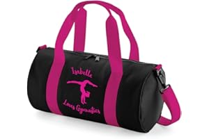 Absolutely Top Personalised Dance Barrel Bag Gymnastics Handstand Girls Sports School Gym Kit, Black and Pink/Pink Print