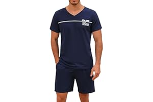 Marvmys Ensembles de Pyjama Homme Court Coton Été Col en V Vetements Nuit Manche Courte Pantalon Courts