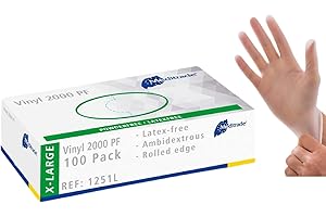 Examination Gloves - Medium, Powderless, Hypoallergenic, Heavy Duty, Latex Free, Long Cuff, Ambidextrous, Disposable, for Any Sector, Bulk Buy (Clear) (X-Large) - Meditrade Vinyl 2000 PF