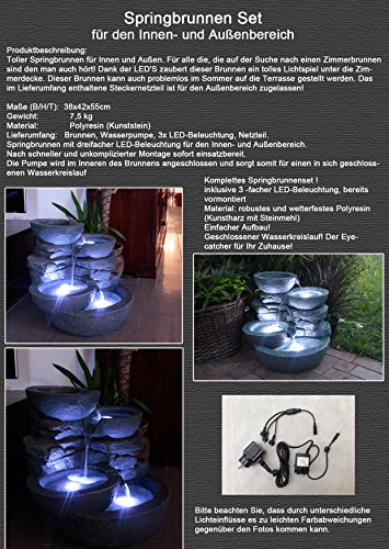 Zimmerbrunnen mit LED Beleuchtung Innen und Außen Springbrunnen Gartenbrunnen - 5