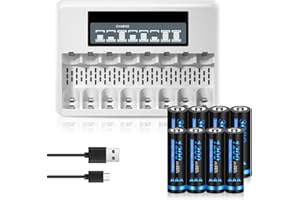 CITYORK Batterie agli ioni di litio ricaricabili AA AAA, con 4 batterie agli ioni di litio da 1,5 V, 3000 mWh e 4 batterie AAA da 1200 mWh e caricabatteria