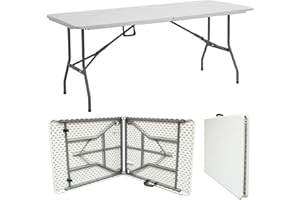 ABSOLUTE DEAL LIMITED "6ft Heavy Duty Folding Table - Ideal for Catering, Camping, Picnic, Party - Portable & Compact Trestle Table with Carry Handle - Indoor/Outdoor Dining, Garden, Market, BBQ - White"