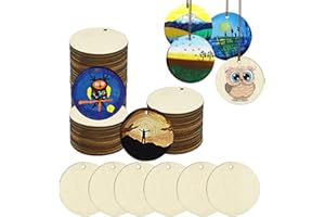 ANTHYTA 50 dischi in legno rotondo in legno rotondo a fetta di legno rotondo in legno grezzo decorativo fetta di tronco piccolo rotondo legno forato da dipingere per Brico Deco Festa Matrimonio