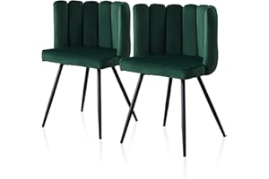 TUKAILAi Velvet Dining Chairs Set of 2 PCS Thick Padded Seat Kitchen Reception Chairs with Black Metal Legs Lounge Leisure Chair for Dining Room Bedroom Chair Armchair Green