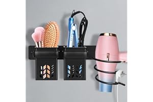 JAMITE JAMTIE Uchwyt na Suszarkę do Włosów,Ścienny Uchwyt na Suszarkę i Prostownicę,Uchwyt na Kabel z Otworami Mocującymi,Wielofunkcyjny Organizer Łazienkowy do Hotelu,Łazienki,Salonu,Sklepu Barbershop