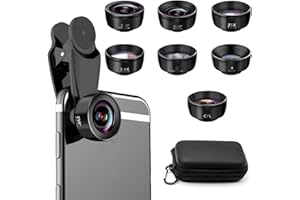 Severnier 7 in 1 Universelles Handy Objektiv Kit, 198° fisheye Lens, 0.63X Weitwinkel, 15X Makroobjektiv, CPL, Star Filter Objektiv, makro objektiv Handy mit Staubbeutel (Schwarz-p)