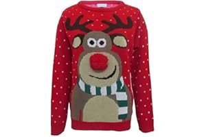 GirlzWalk Unisex Girls Boys Rudolph Knitted Pom Pom Xmas Jumper