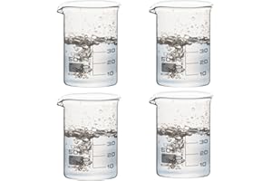 THIS-TRADING This-Trade -50ml Lab glass Beaker - 4 Pack - Low Form Boro Glass with spout. Scientific Laboratory Glassware Beakers flasks. 3.3 Borosilicate glass container Printed Graduation (Vol: 4 x 50ml)