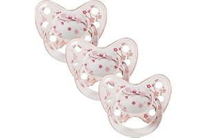 Dentistar® Silikon Schnuller 3er-Set – Größe 1 Schnuller 0-6 Monate – Zahn- & kieferfreundlicher Nuckel mit Dental-Stufe – BPA-frei – Made in Germany - Kirschblüte