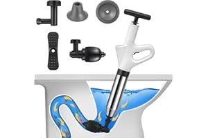 ALLILUYAA Déboucheur de Toilette, Deboucheur Canalisation Haute Pression avec Baromètre, Ventouse Deboucheur WC avec 4 Têtes Remplaçables pour Déboucher les Toilettes, Lavabo, Baignoire, Drain de Sol