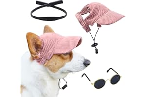 Galenecx Hunde Baseballmütze, Katze Dogs Sonnenbrille mit Rutschfestem Silikonband, Verstellbar Hundecap mit Ohrlöchern, Dog-Sonnenhut, Atmungsaktives Design, für Welpen Doggy & Beach(Pink)