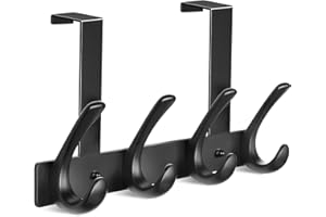 BOOKARROW Over Door Hooks,Matte Black 4 Over Door Hanger, Over The Door Coat Storage Rack for Bathroom Bedroom Kitchen 810B