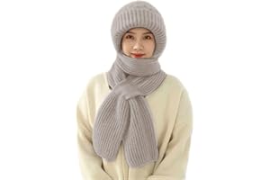 Paffartt Integrated Ear Protection Windproof Cap Scarf Combo Warm Winter Knitting Thick Hats for Women Ear Guard Hat