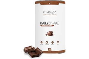 ‎VITALBODY+ SUPPLEMENTS VitalBodyPLUS DailyShake, Double Chocolate, 450 g, Mahlzeitenersatz-Shake zum Abnehmen, 15 Mahlzeiten, nur 250 kcal pro Shake, vollwertig & kalorienarm ersetzen