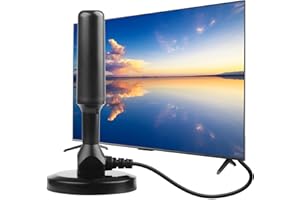UNIKEEN Antena TV Digital Interior, Antena TDT Interior HD Recepción 360° Alcance de 120 km con Base Magnética y Cable de 3m para Canales Locales Smart TV 4K/1080p/VHF/UHF DVB-T/T2 en Abierto