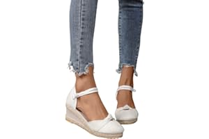 azaz Sandales Femme Été Confortable Sandales Compensées Mode Multiples Tressé Lin Chaussures Respirantes Bout Rond Fermé Sandales Décontractées Respirantes Semelles Épaisses Compensées Chaussons