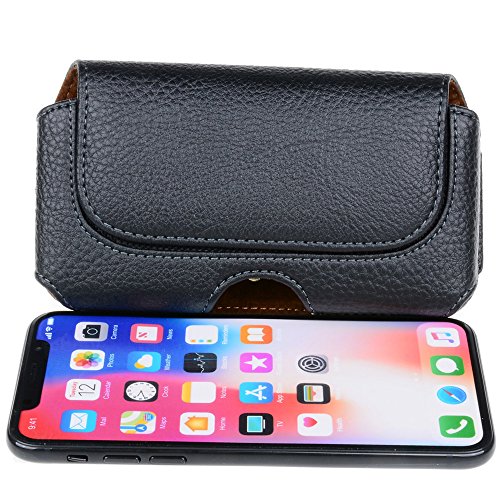 Semoss Cover per Cellulari Universali da Pelle per iPhone X / iPhone 10 Custodia da Cintura Wallet Portafoglio Cuoio Flip Case Cover Sport con Clip e Chiusura Magnetica Nero 15 X 8 cm