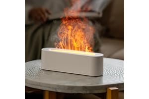 LMYSUFI Diffusore di aromi a Fiamma, 200 ml, umidificatore Portatile per aromaterapia, con 7 Fiamme, Luce Notturna, diffusore 2 modalità di Luce Notturna, spegnimento Automatico (Bianco)