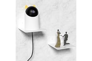 Wisfame Kleines Wandregal Weiß Metall, Mini Schweberegale 12.5cm Breit kleberegal, Kleines Regal Wand Ohne Bohren für Wohnzimmer, Schlafzimmer, Smart Lautsprecher, Uhr, Dekoration（2er-Set）