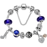 Young & Forever Fashion Jewelry Charm Bracelets for Women & Girls - Rose Gold & Silver Plated Beaded Adjustable Chain with Crystal Charms & Pendants: 