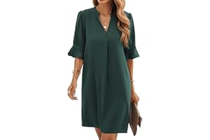 Famulily Women's V Neck Half Sleeve Shirt Dress Elegant Summer Casual Solid Color Short Dress S-XXL