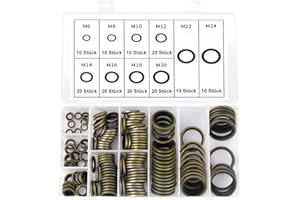 LCOUACEO Dichtungsringe Set 150 Stück Hydraulik Dichtringe mit Gummilippe, Ölablassschraube Dichtring Bonded Seal Dichtring, Dichtungsringe Sortiment 10 Größen, Ø 6-24 mm