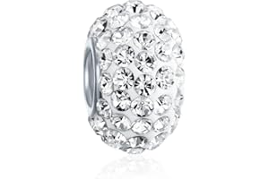 Bling Jewelry Solid Color Pave Crystal Spacer Bead Charm For Women Teen Fits European Charm Bracelet .925 Sterling Silver Core