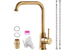KOPYFANTAP Grifo de Cocina Latón Antiguo,360° Giratorio Retro Alto Grifo BañO Lavabo Monomando Griferia de Bronce,Caliente y Frío del Grifo con Manguera de Conexión de 50CM