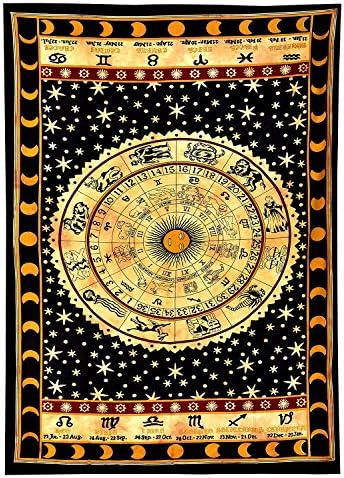 Tapestry Black Zodiac Horoscope Indian Astrology Hippie Wall Hanging Ethnic Decorative Art Celtic Zodiac Tapestry