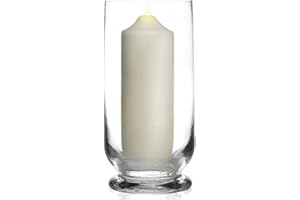 MAISON & WHITE Tall Glass Hurricane Lantern Candle Holder – Clear Vase for Pillar or LED Candles – Elegant Table Centrepiece for Weddings, Home Décor, Terrace or Indoor Display | M&W