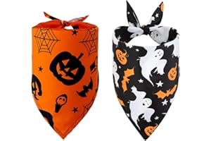 LYQAQ 2Pcs Dog Halloween Bandanas,Adjustable Triangle Dog Bandanas with Witch Pumpkin Pattern,Triangle Scarf for Small, Medium, Large Dogs & Cats, Halloween Festival Dress Up Accessories (Black&Orange)