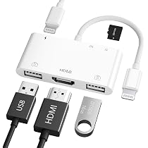 HDMI OTG Adapter for iPhone, HDMI + Dual USB Female OTG + 3.5mm ...