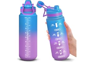 HoneyHolly Borraccia Sportiva 1L, Borraccia Palestra con Cannuccia e Indicatore del Tempo, 2 opzioni per Bere, Borraccia Motivazionale Senza BPA, per Palestra, Ufficio, Campeggio, Corsa