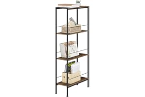 WOLTU Scaffale Salvaspazio da Cucina a 4 Ripiani, Scaffale Angolare per Bagno, Soggiorno, Camera da Letto, Stile Industriale, in Legno e Metallo, Marrone Rustico+Nero, 50x20x110cm, RGB53whe