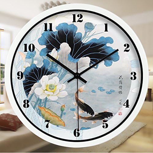 Pingofm Mosaic in the style of the lotus Quartz clock quietly decorated wall clocks living room hanging table garden art watches 92 wall clock,14 inches, white metal frame