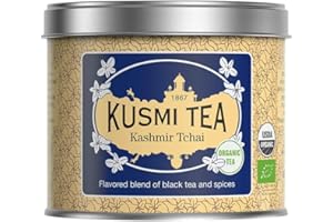 ‎KUSMI TEA Kusmi Tea - Kashmir Tchaï - Organiczna czarna herbata aromatyzowana anyżem, kardamonem, cynamonem, imbirem i goździkami - Metalowa puszka 100g - Ilość na około 50 filiżanek