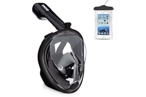 Emsmil Máscara de Buceo para Snorkel 180 Vista Panorámica Fácil Respiración Máscara Completa Anti-niebla y Anti-Fugas Soporte Cámara GoPro con Tapón Auricular Bolsa de Teléfono Impermeable para Niños Adultos