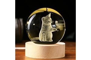 IFOLAINA 3D Crystal Ball with Cat Design - Glass Gifts for Cat-Lover Women and Mums with Wooden Base