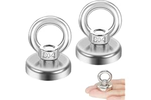XYVONA 2 Pack Round Neodymium, Strong Neodymium Magnets, 0.95inch (25mm) Strong Magnets Heavy Duty 17kg, Rare Earth Magnet, Industrial Magnet with Eye Bolts for Fishing, Hanging, Hoisting