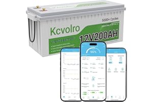 KCVOLRO Batterie de voiture LiFePO4 12 V 200 Ah avec Bluetooth intégrée BMS 200 A 2560 Wh, batterie au lithium à cycle profond, plus de 4000 cycles, idéale pour camping-car, remorque solaire, bateau et