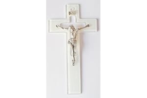 KVN Cruz de cristal con cuerpo plateado blanco aprox. 15,5 x 8,5 cm