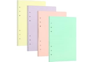 FYY 4 paquetes de líneas de papel A5, color A5, 160 hojas (320 páginas) para cuaderno de 6 anillas, rellenado para Filofax A5, notas, diario, bocetos, bricolaje, diario de balas, pintura (línea)